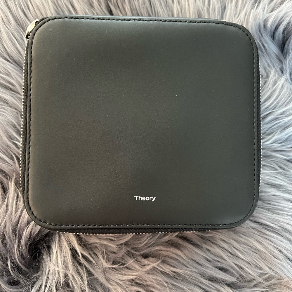 NWOT. Theory, new, black leather jewelry case